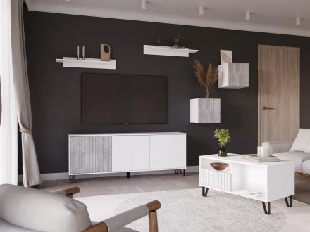 Журнальный стол Ливерпуль, белый/бетон светлый 