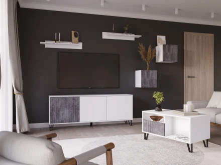 Модульная гостиная Ливерпуль, белый/бетон темный 