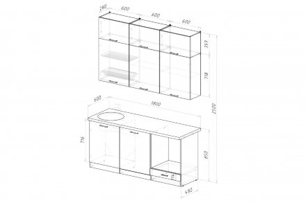 Кухонный гарнитур Лиора макси 2, 180 см (ПМ) 